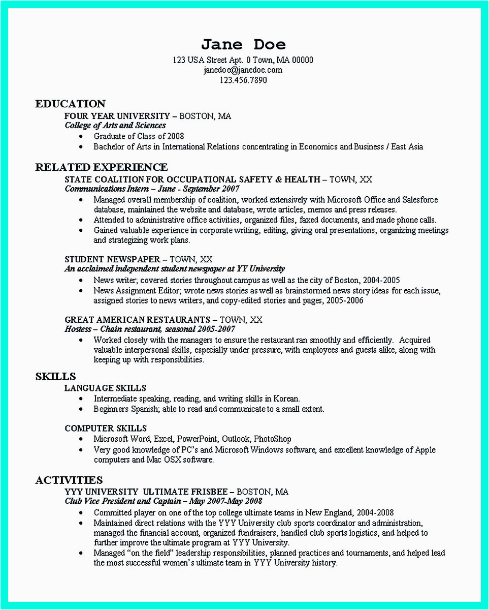 Resume Right Out Of College Samples Best College Student Resume Example to Get Job Instantly
