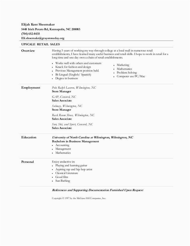 Resume Right Out Of College Samples Fresh Out Of College Resume Eli