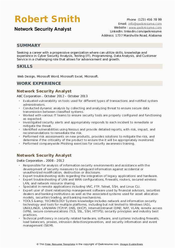 Resume Sample Anomaly Detection Data Analysis Network Security Analyst Resume Samples