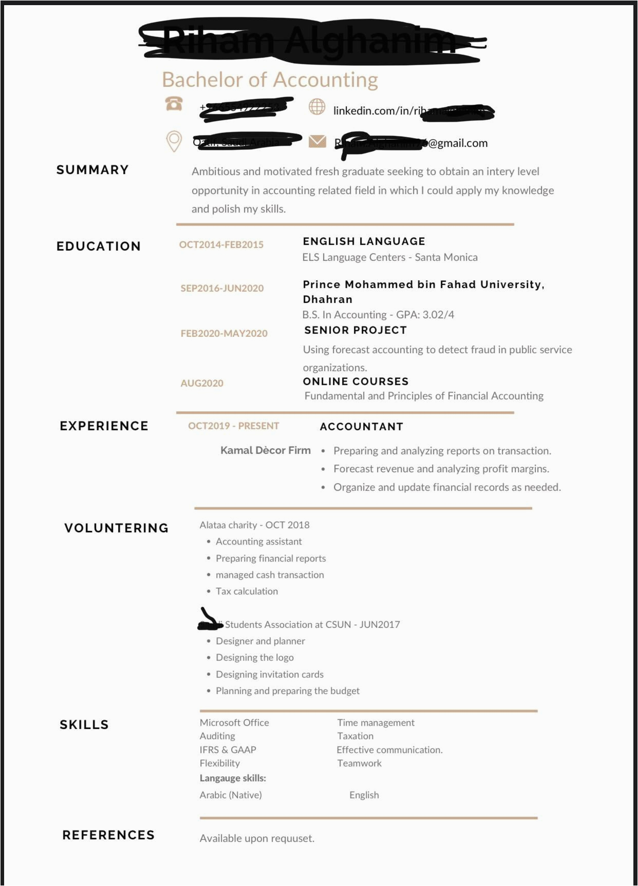 Resume Sample Applying to Big 4 Fresh Accounting Graduate Looking to Land My First Job In Big 4
