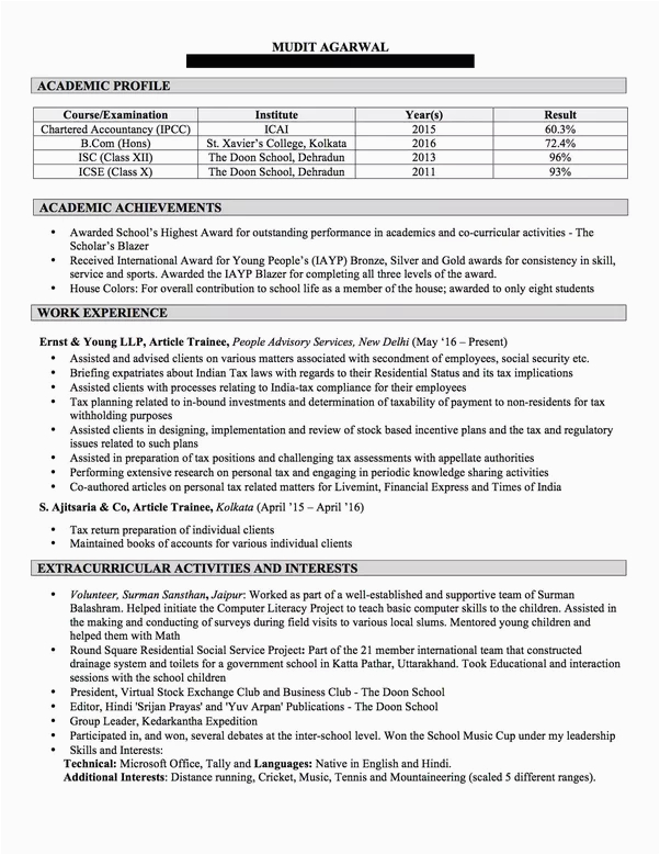 Resume Sample Applying to Big 4 How Was Your Cv for Ca Articleship In Big Four Quora
