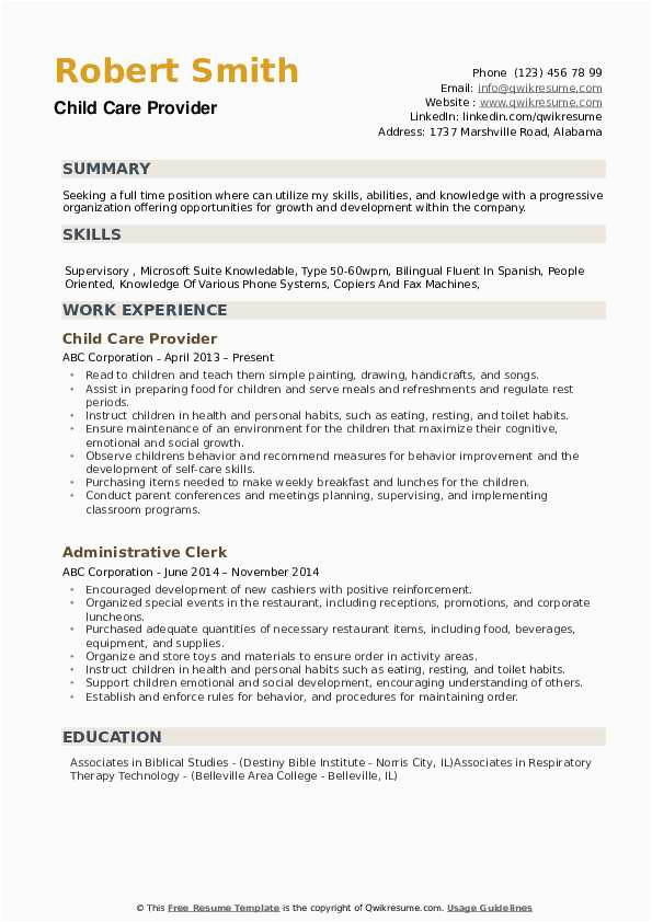 Resume Sample for Child Care Provider Child Care Provider Resume Samples