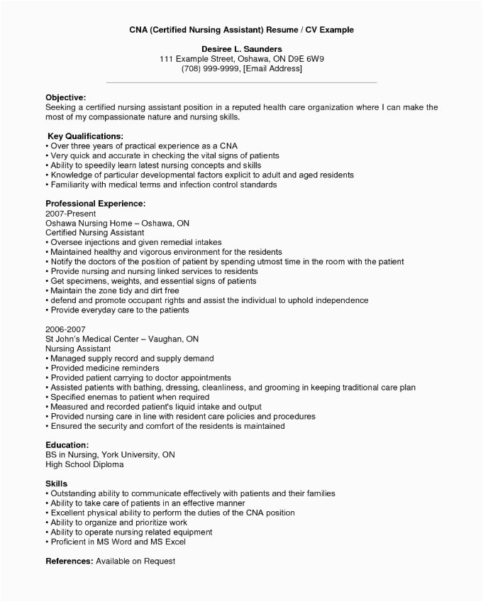 Resume Sample for Cna with No Experience Cna Resume Sample No Experience