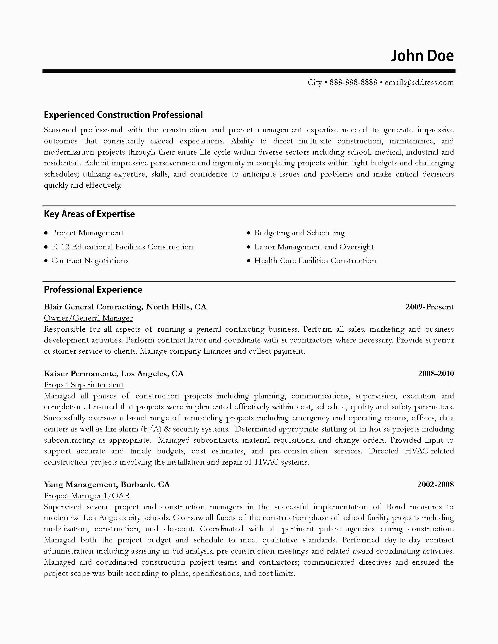 Resume Sample for Construction Project Manager Construction Project Manager Resume format Pdf format