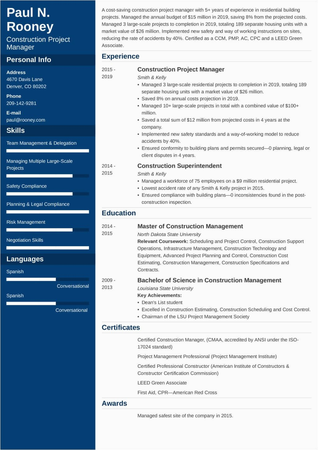 Resume Sample for Construction Project Manager Construction Project Manager Resume—sample and 25 Tips