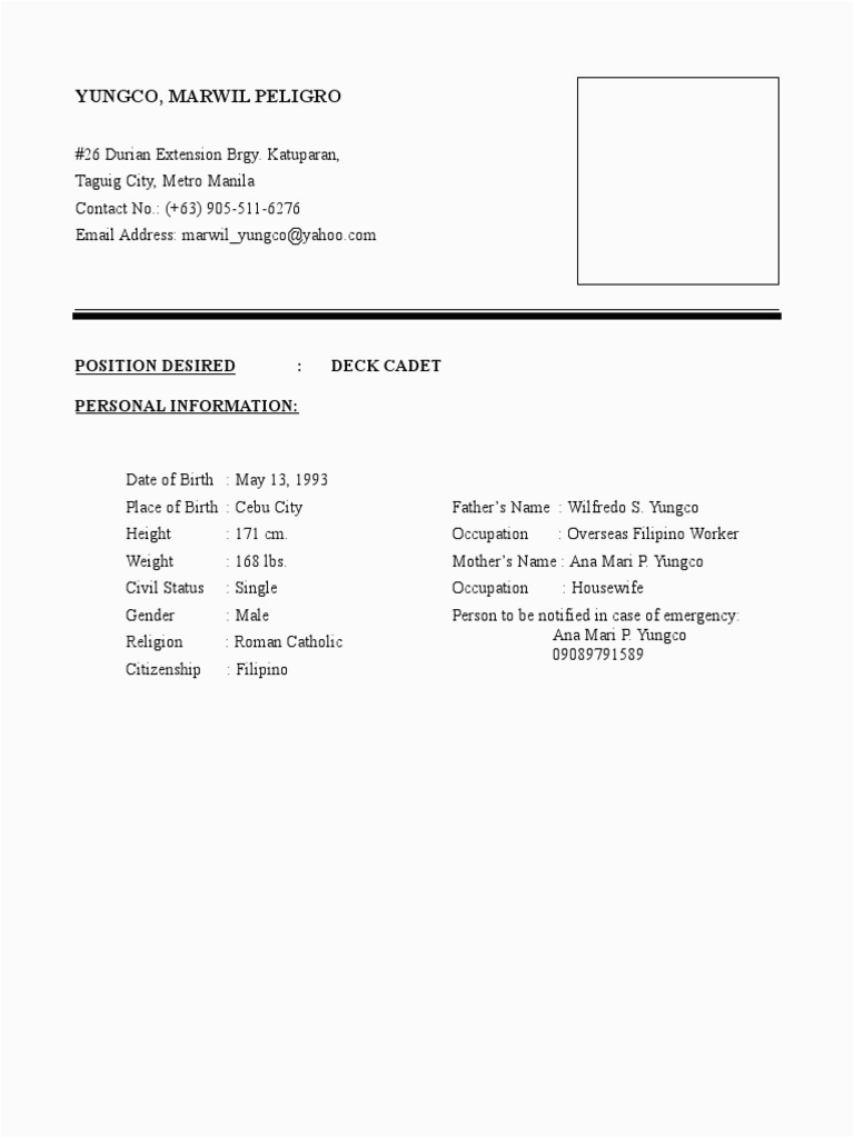 Resume Sample for Deck Cadet Apprenticeship Resume for Deck Cadetc