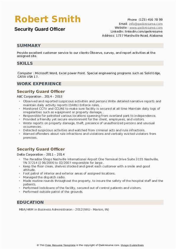 Resume Sample for New Security Guard Security Guard Ficer Resume Samples