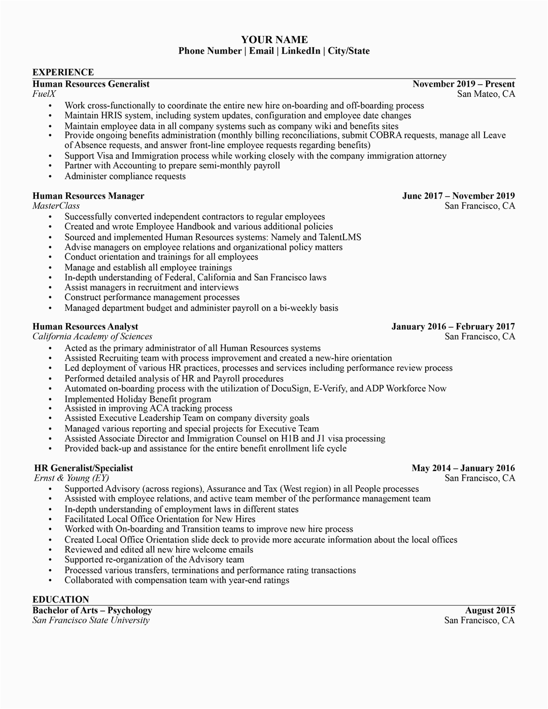 Resume Sample for Non Teaching Staff Intermediate Level Resume Example