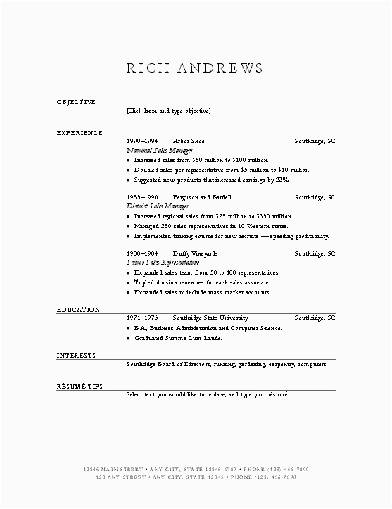 Resume Sample with Addresses and Phone Numbers Resume