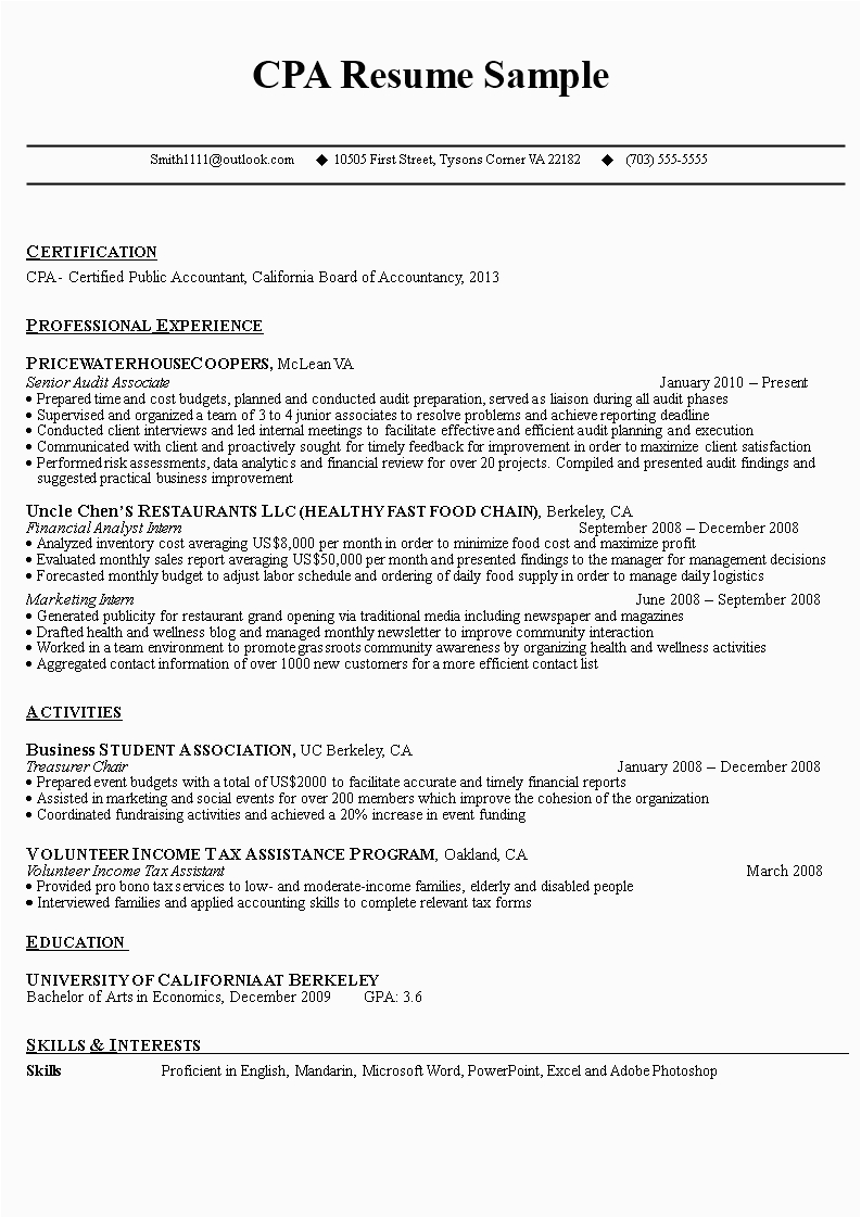 Resume Sample with Cpa In Process Cpa Resume Sample Professional Accountant