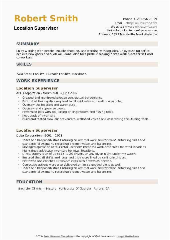 Resume Sample with Degree Not Obtained Location Supervisor Resume Samples