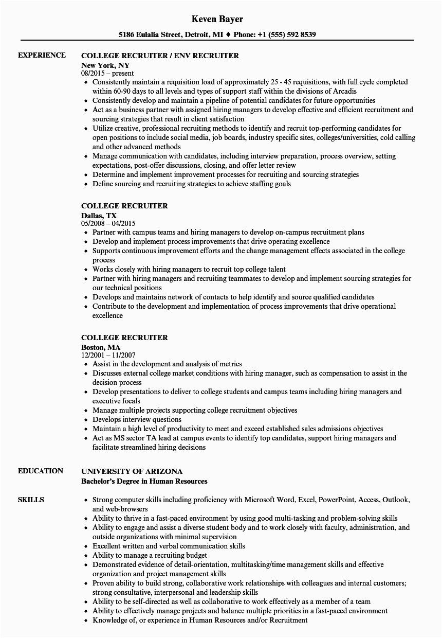 Resume Sample with Eeo and Ofccp College Recruiter Resume Samples