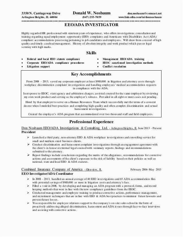 Resume Sample with Eeo and Ofccp Resume Eeo Investigator Revised 9 8 2015