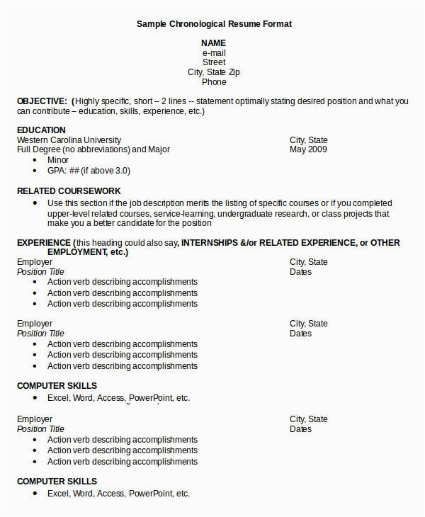 Resume Sample with Major and Minor Chronological Resume Template 28 Free Word Pdf Documents Download