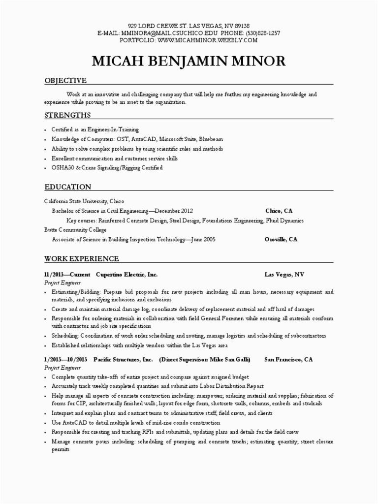 Resume Sample with Major and Minor M Minor Resume Engineering