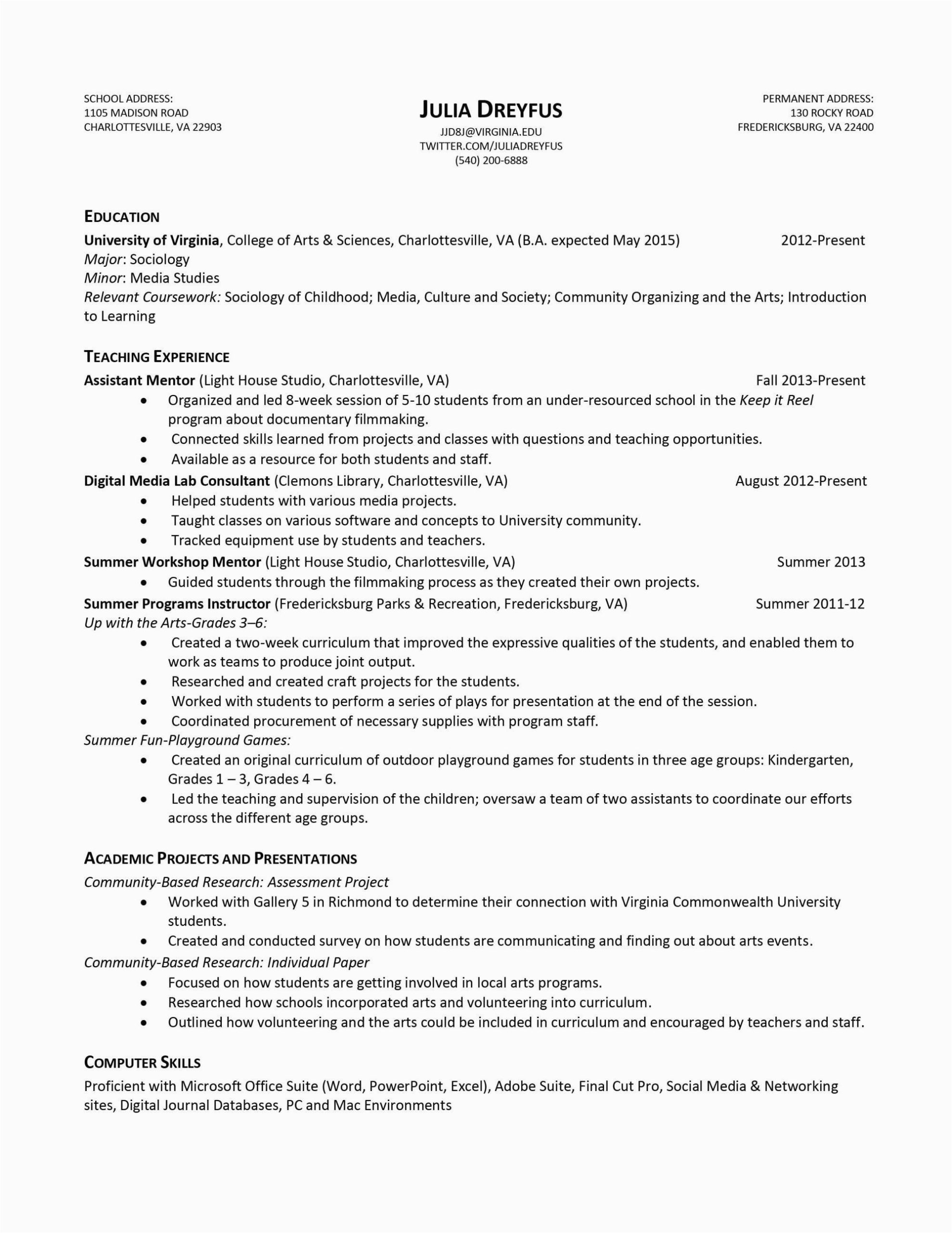 Resume Sample with Major and Minor What is Major and Minor In Resume Calculun