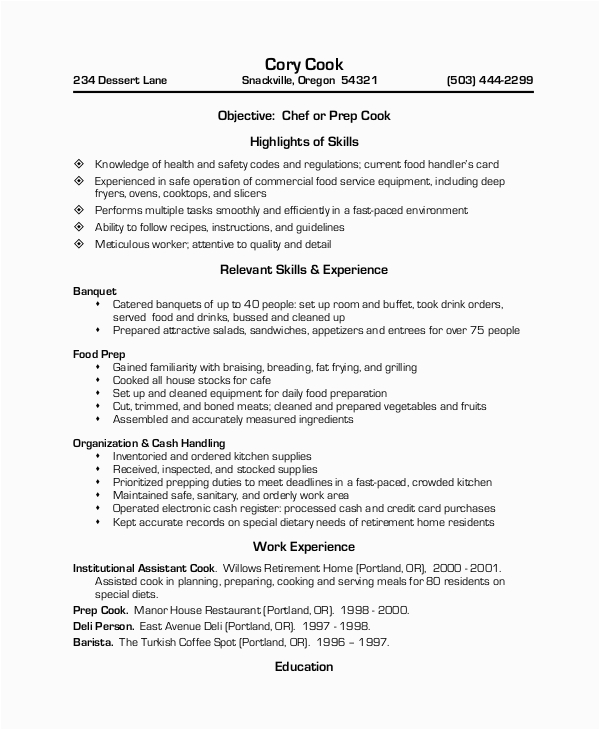 Resume Samples for Restaurant Jobs Cook Free 12 Sample Restaurant Resume Templates In Pdf