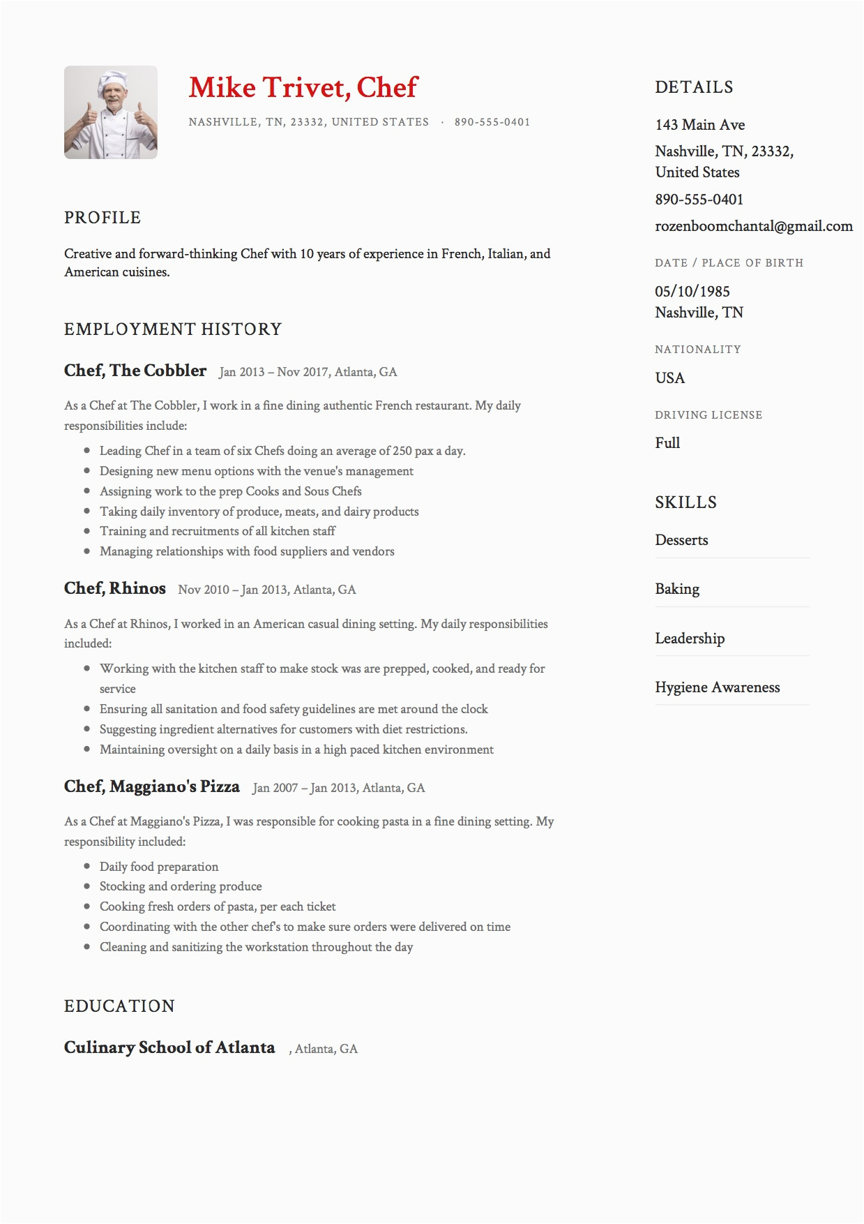 Resume Samples for Restaurant Jobs Cook Full Guide Chef Resume [ 12 Samples ] Pdf & Word
