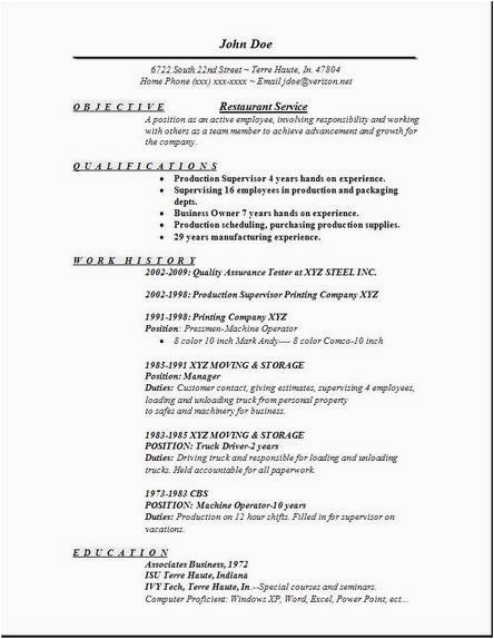 Resume Samples for Restaurant Jobs Temporary Restaurant Service Resume Occupational Examples Samples Free Edit with