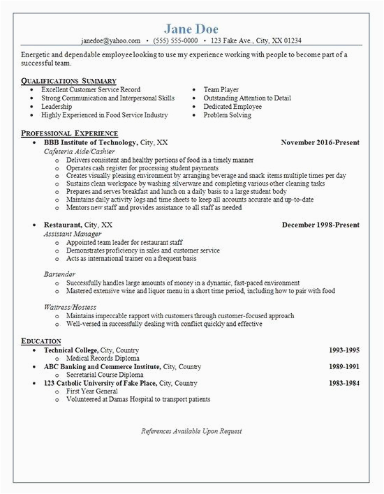 Resume Samples for Restaurant Jobs Temporary This Restaurant Server Resume Was Created for someone that Has Spent A
