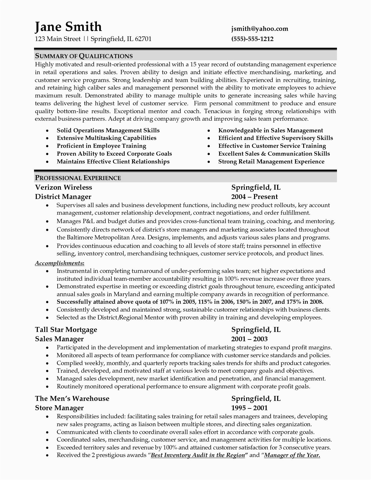 Resume Samples for Retail Management Position Sample Resume for Retail Management Job