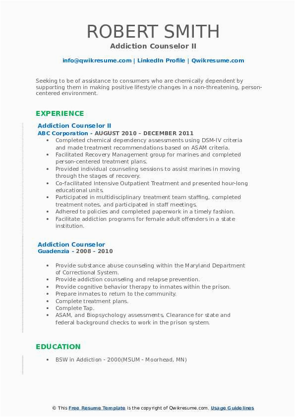 Resume Samples for Seeking Counselor Recommendation Addiction Counselor Resume Samples