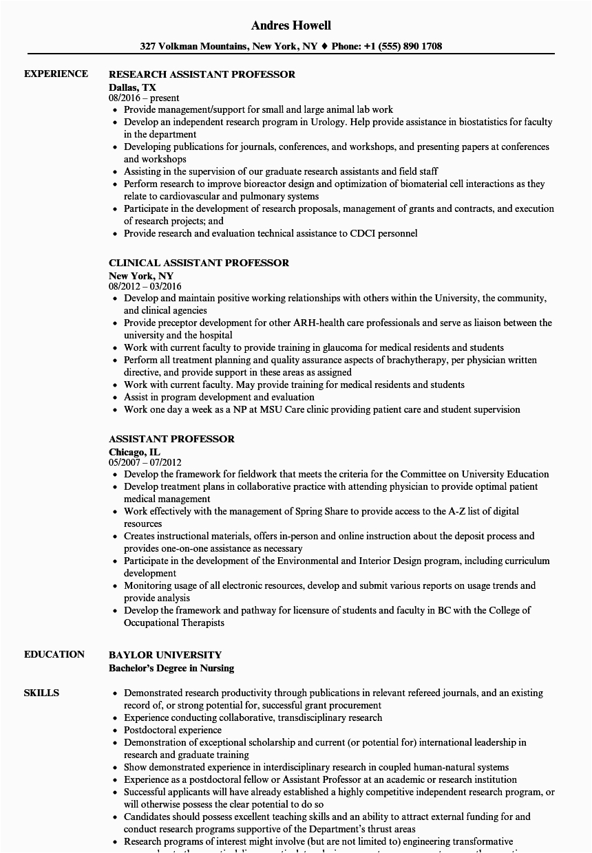 Resume Template for assistant Professor In Engineering College assistant Professor Resume Samples