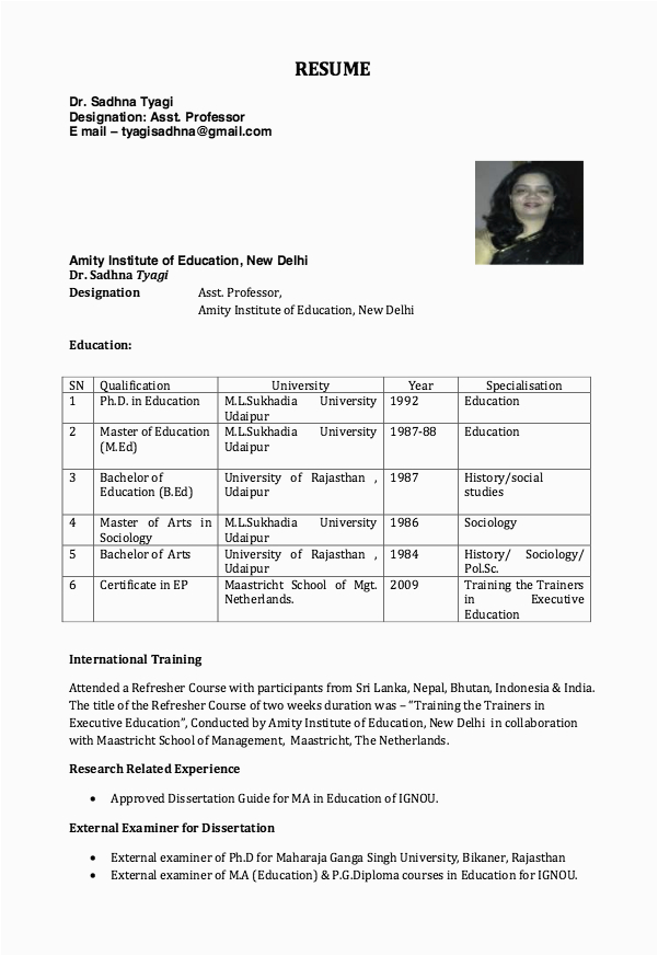 Resume Template for assistant Professor In Engineering College Resume for assistant Professor