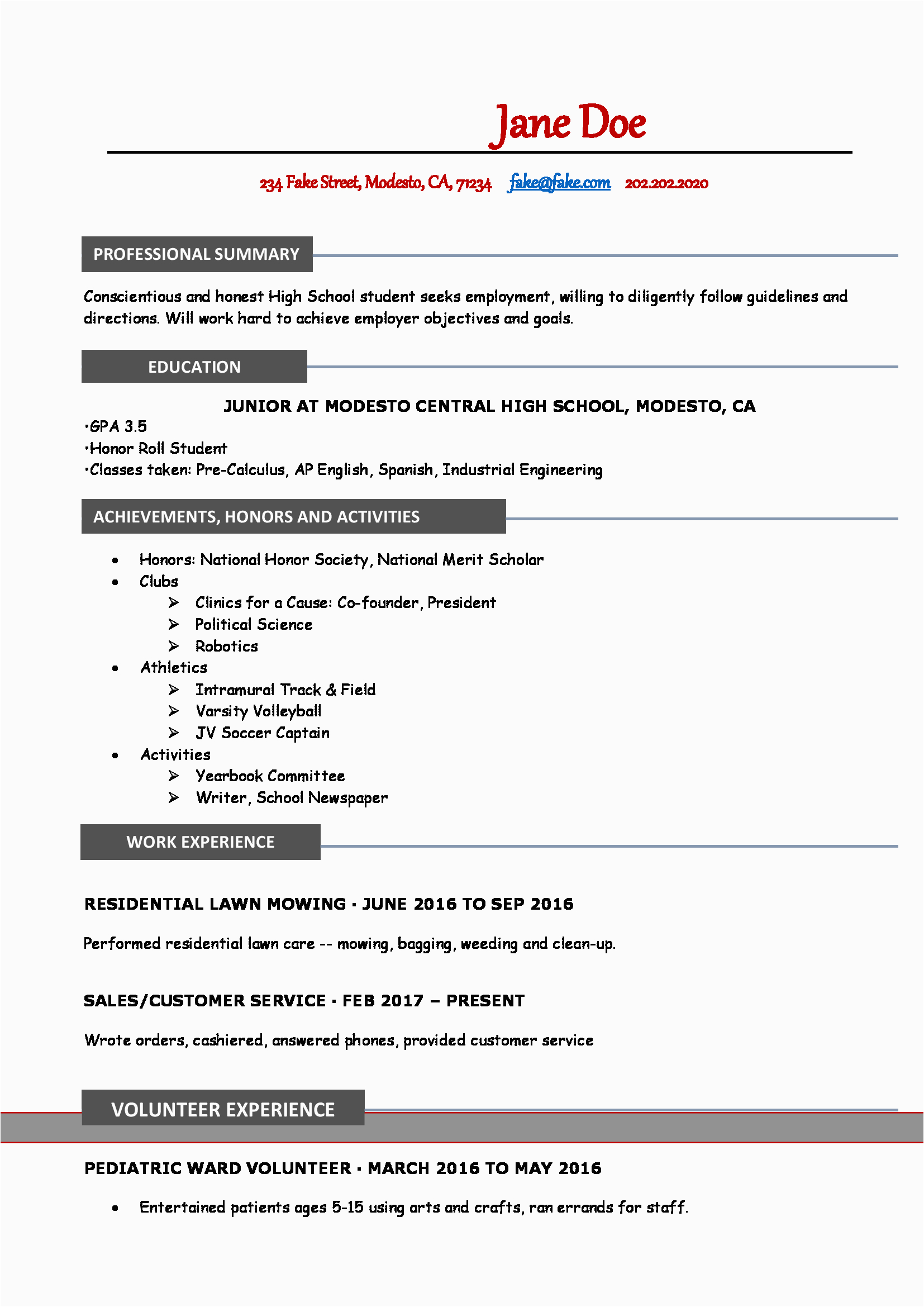 Resume Template for High School Students Australia High School Resume Resumes Perfect for High School Students