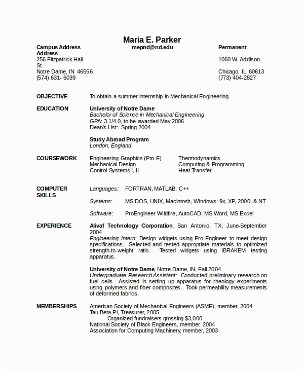 Resume Template for Mechanical Engineer Fresher 10 Mechanical Engineering Resume Templates Pdf Doc