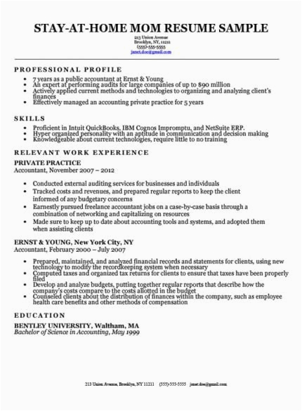 Resume Template for Moms Going Back to Work Mom Going Back to Work Resume