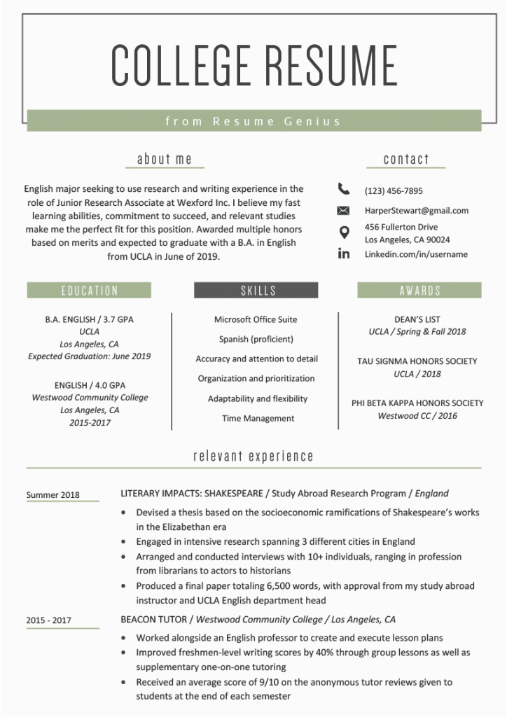 Resume Template for On Campus Job College Student Resume for Part Time Job Fotolip