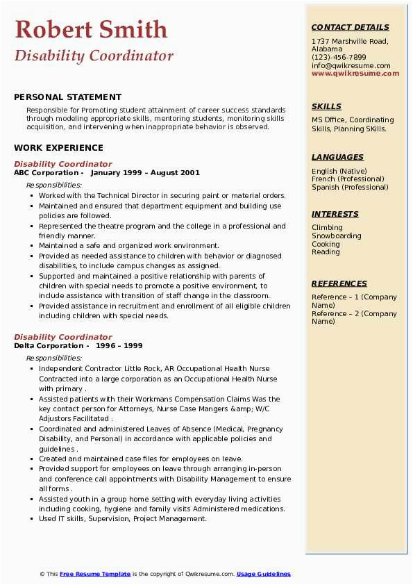 Resume Template for Students with Disabilities Disability Coordinator Resume Samples