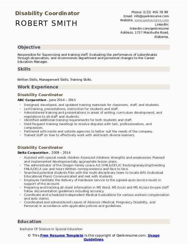Resume Template for Students with Disabilities Disability Coordinator Resume Samples