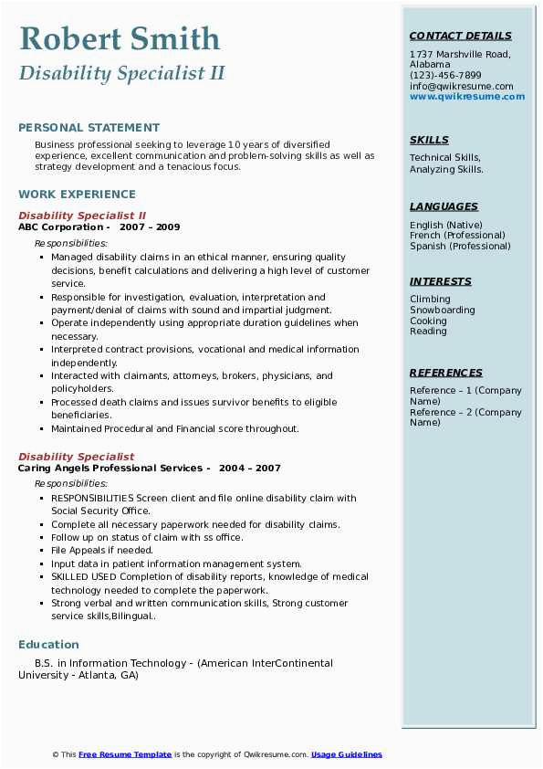 Resume Template for Students with Disabilities Disability Specialist Resume Samples