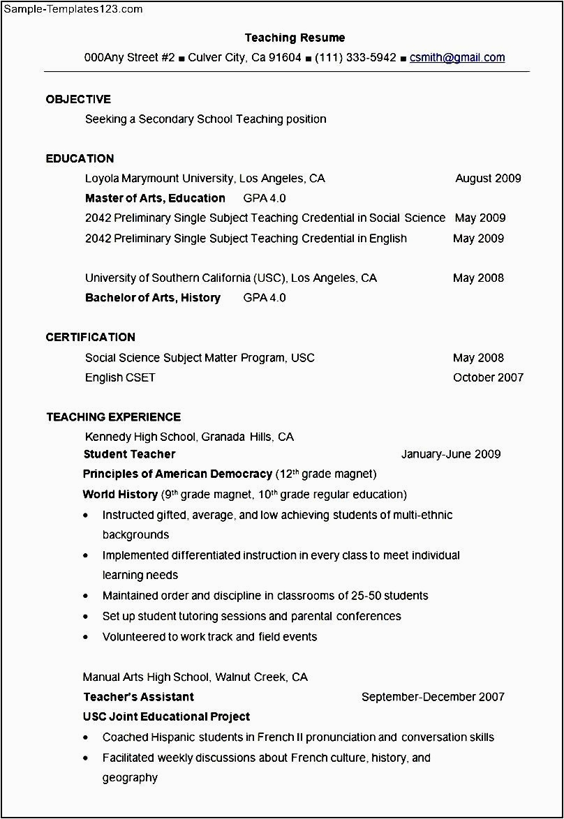 Resume Template for Students with Disabilities Special Education Teacher Resume Template Free Teacher