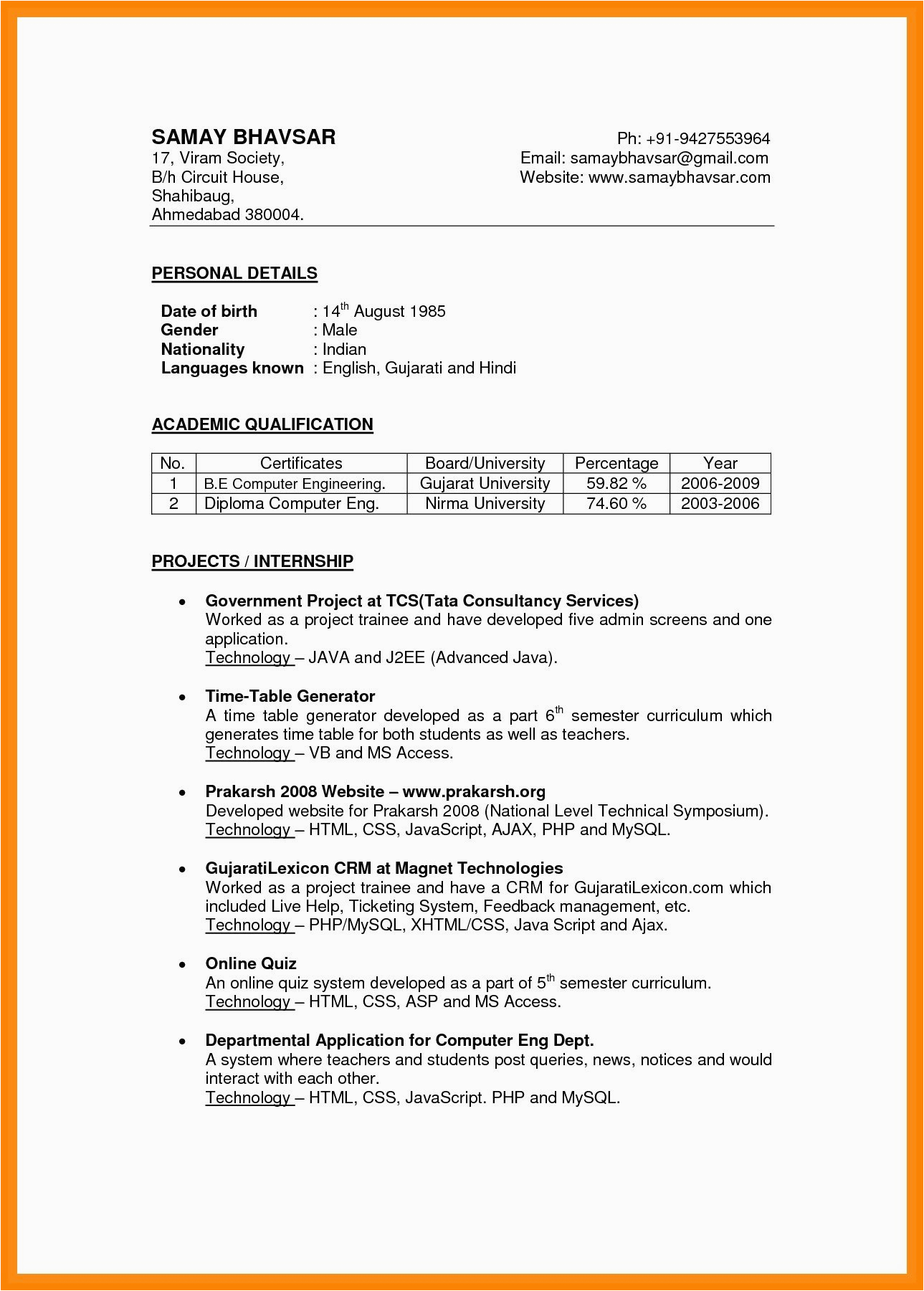 Resume Template for Teachers In India Sample Cv format In India Download Free Editable Resume