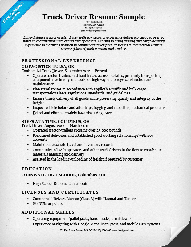Resume Template for Truck Driving Job Truck Driver Resume Sample