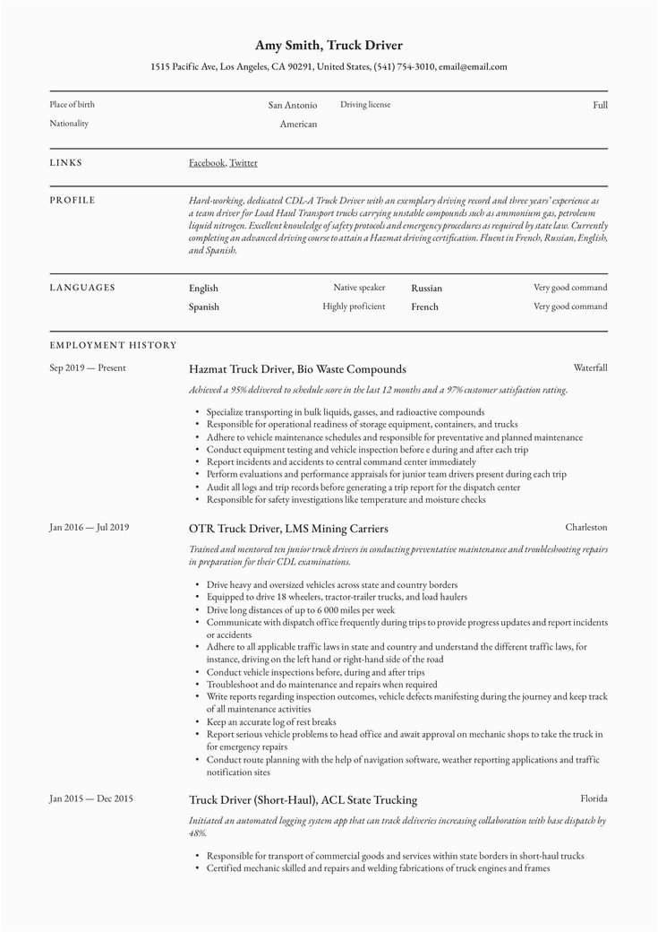 Resume Template for Truck Driving Job Truck Driver Resume Template