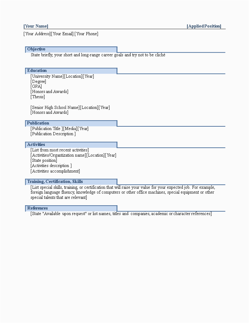 Resume Template Free Download for Fresh Graduate Fresh Graduate Resume Resume Template Free Download for Fresh Graduate Fresh Graduate Resume