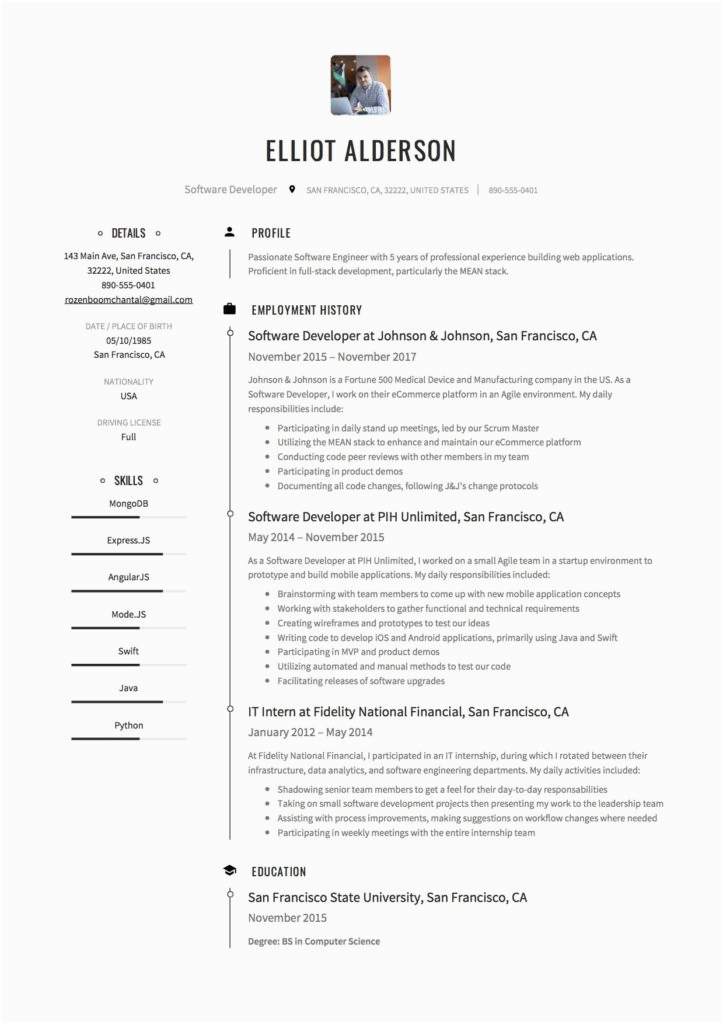 Resume Template Free Download for software Developer software Engineer Cv Template Free software Engineer