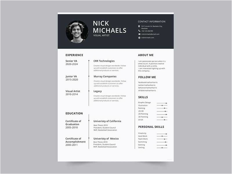 Resume Template Free Download with Photo Free Visual Artist Resume Cv Template In Psd Ai Id