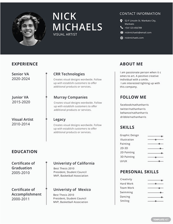 Resume Template Free Download with Picture Free Resume Template On Behance