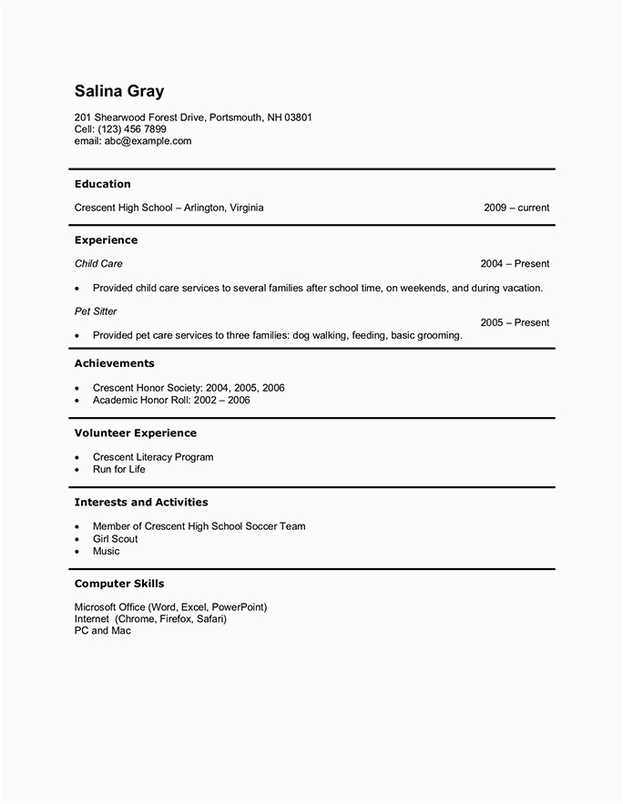 Resume Template Teenager No Job Experience Grade 10 Teenager High School Student Resume with No Work
