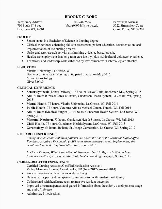 Resume Template with Current and Permanent Address Brooke Borg Resume
