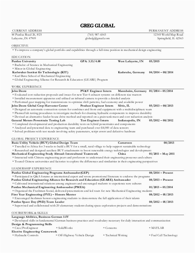 Resume Template with Current and Permanent Address Resume Examples