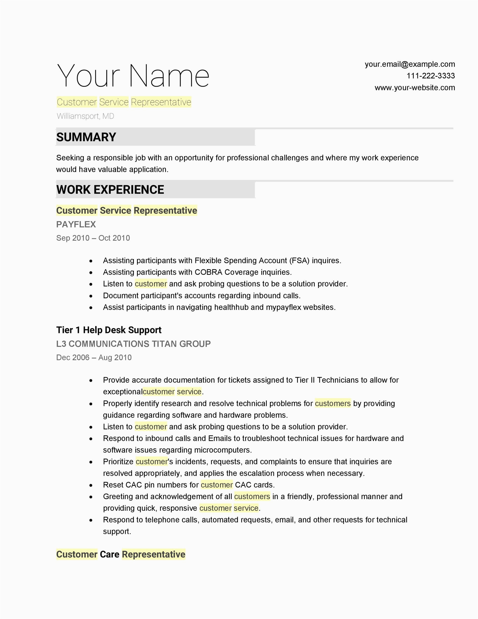 Resume Templates for Customer Service Jobs 30 Customer Service Resume Examples Templatelab