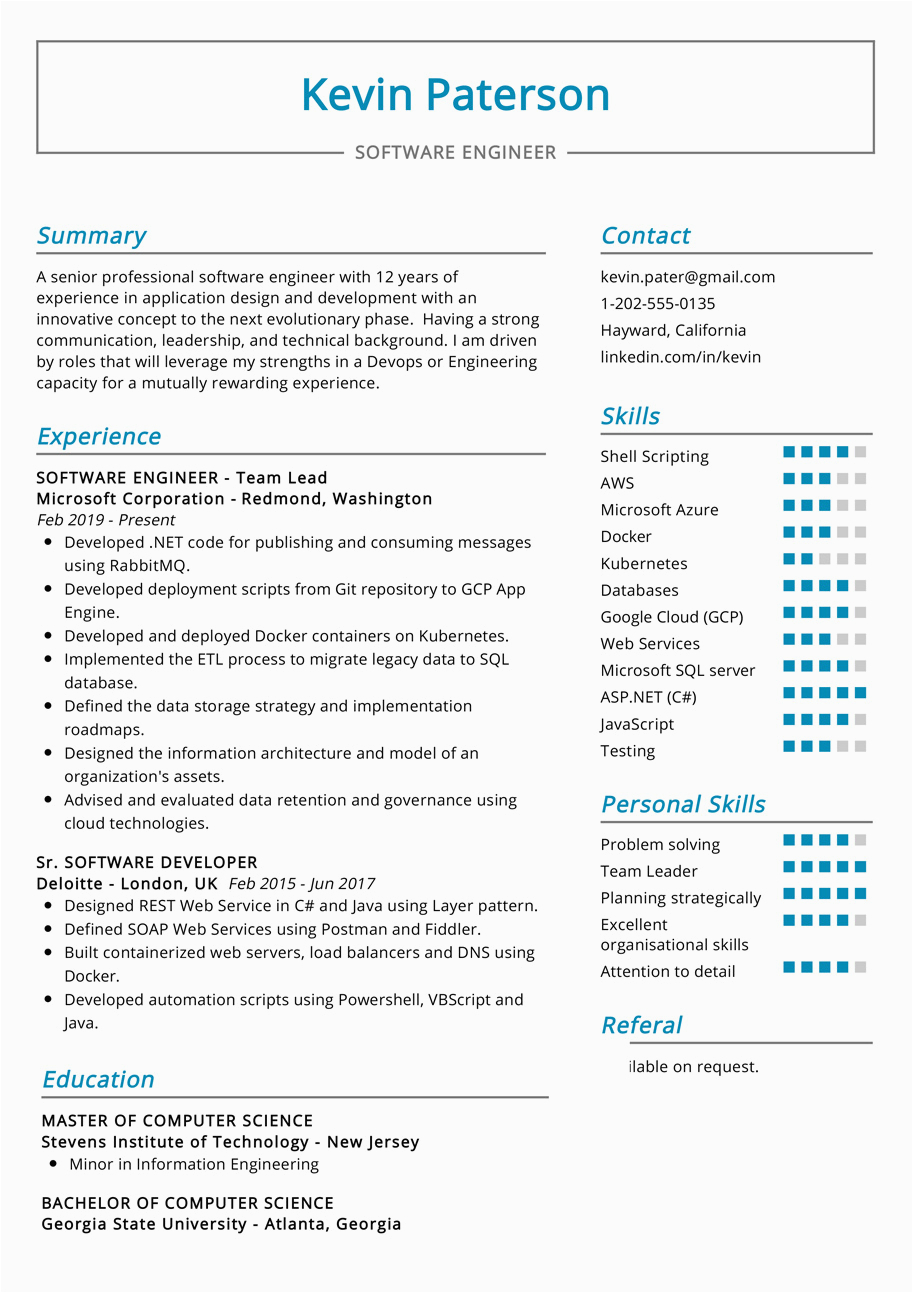 Resume Templates for Experienced software Professionals software Engineer Resume Example