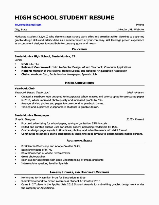 Resume Templates for Highschool Students with Little Experience High School Resume Template & Writing Tips