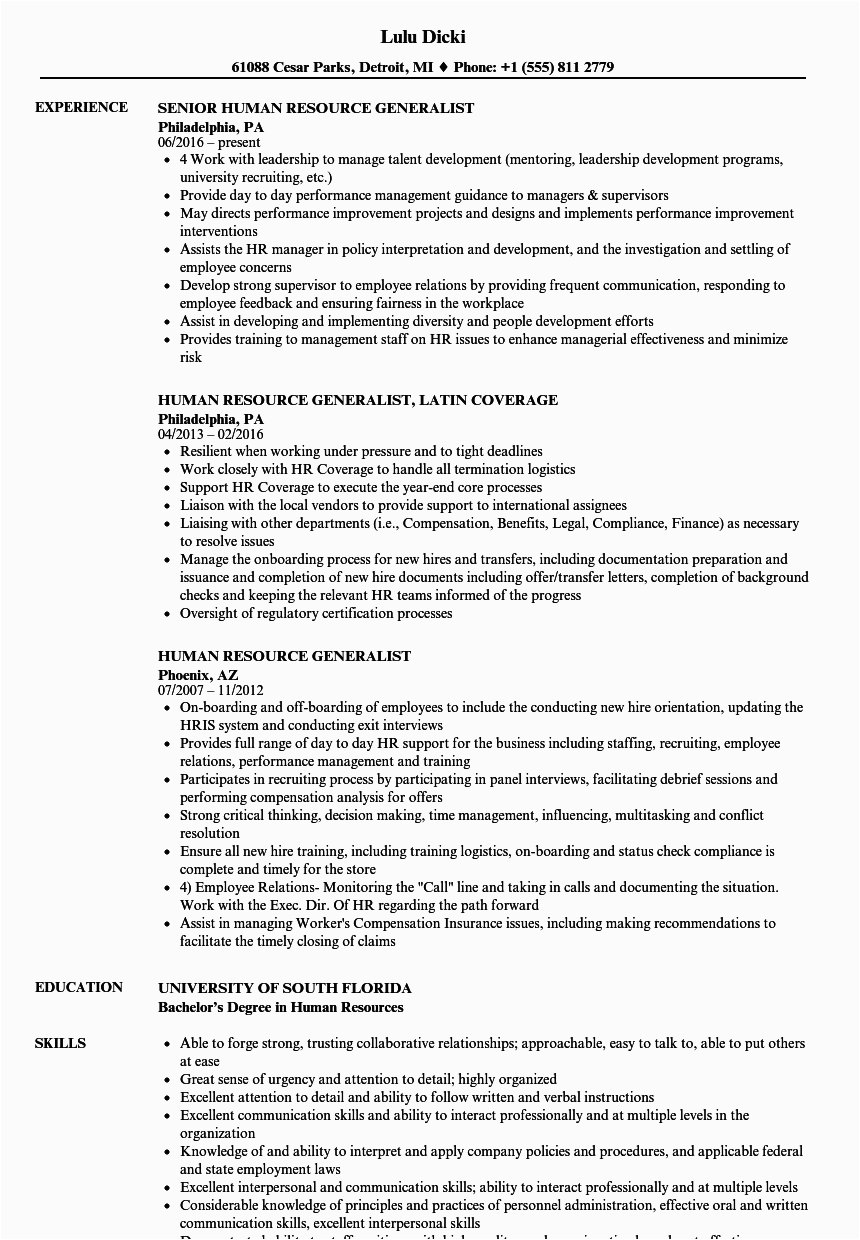 Resume Templates for Human Resources Generalist Human Resource Generalist Resume Samples